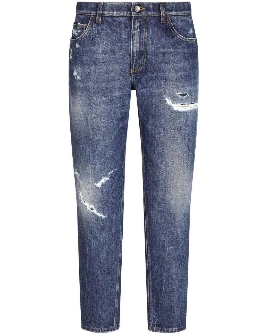Dolce & Gabbana Blue Worn-Effect Straight-Leg Jeans for men