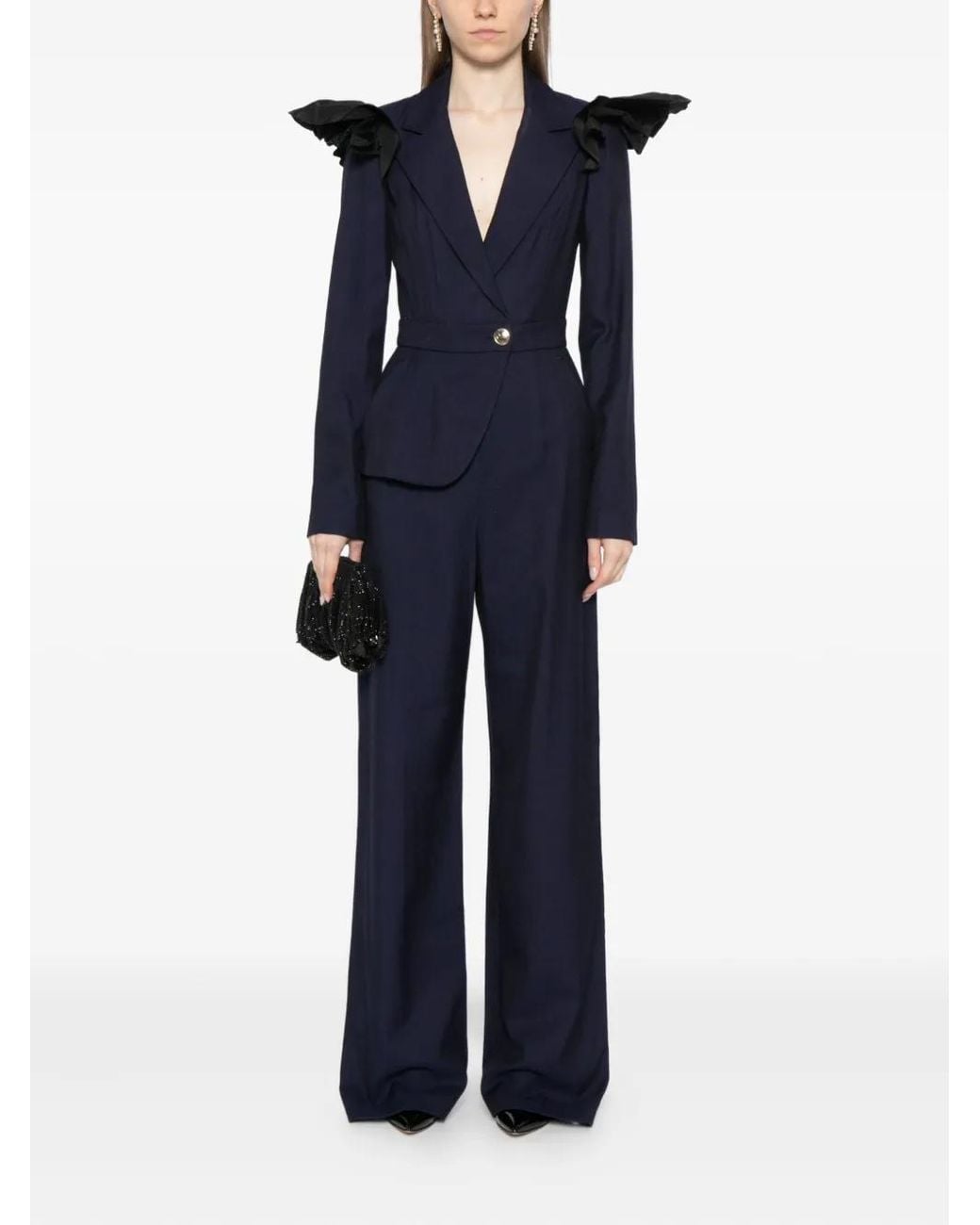 Saiid Kobeisy Blue Ruffled Jumpsuit
