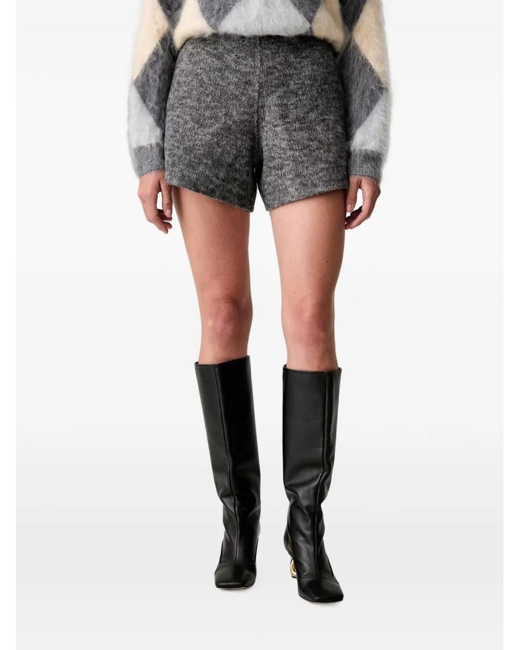 Silvian Heach Gray Short Taille Haute À Effet Brossé