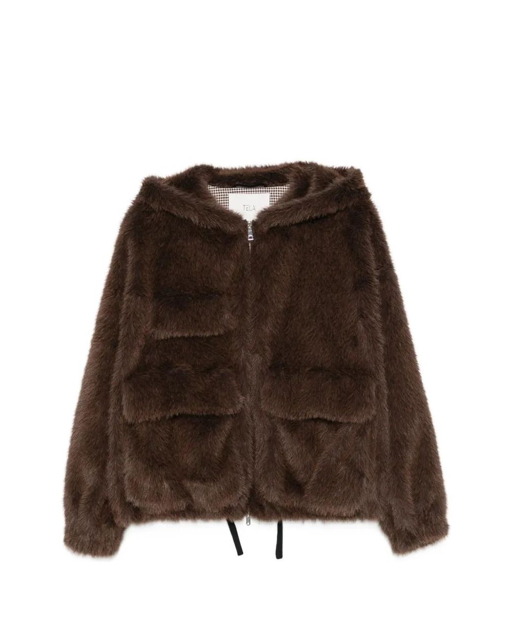 Tela Brown Hooded Faux-Fur Jacket