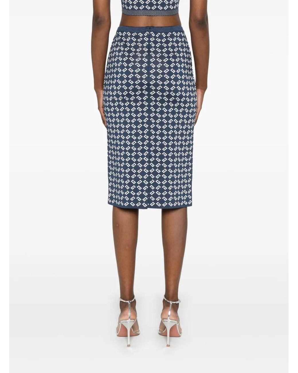 Givenchy Blue Monogram 72-Jacquard Midi Skirt