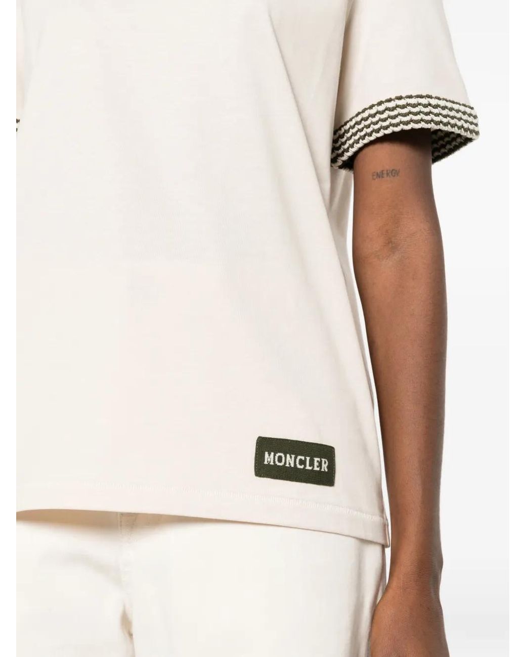 Moncler Natural Patterned-Sleeve T-Shirt