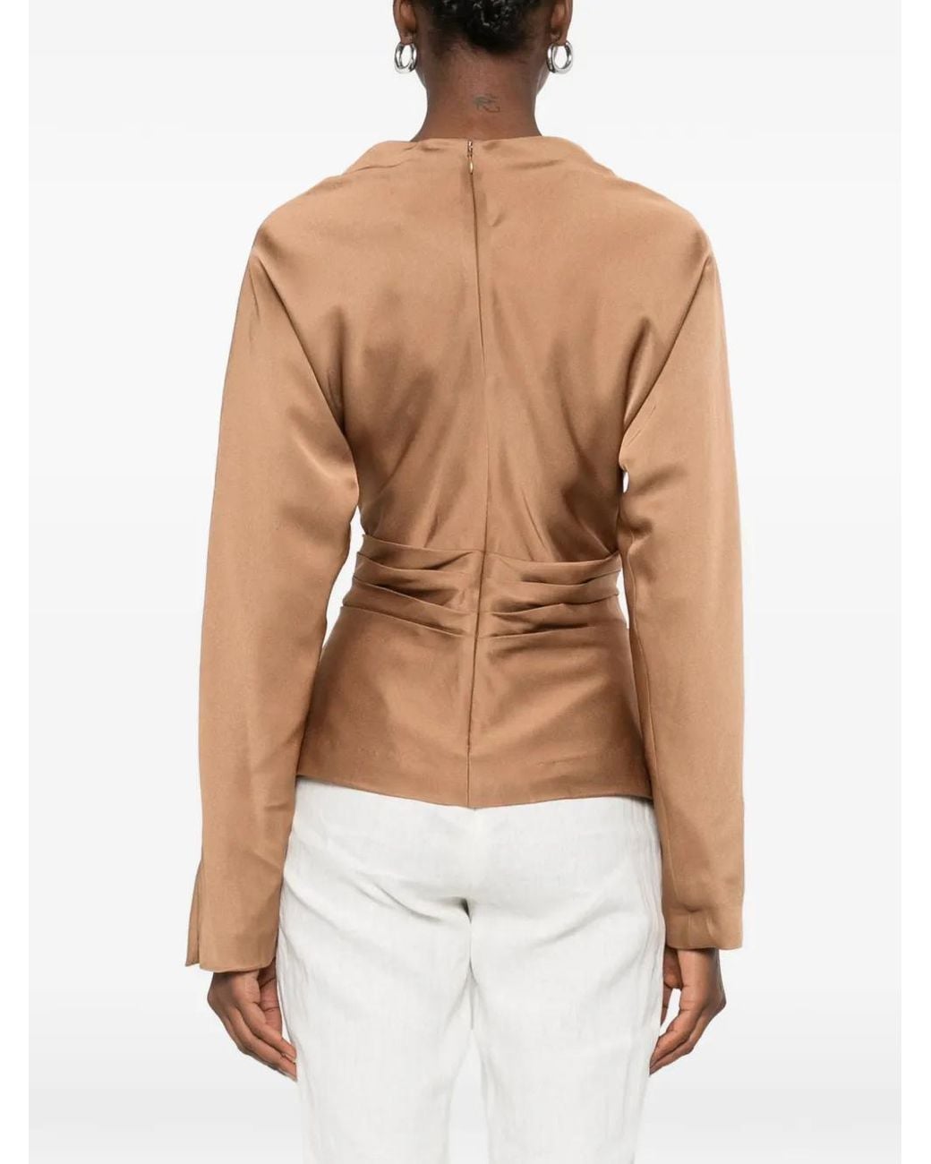 Jonathan Simkhai Natural Victoria Draped Cowl-Neck Top