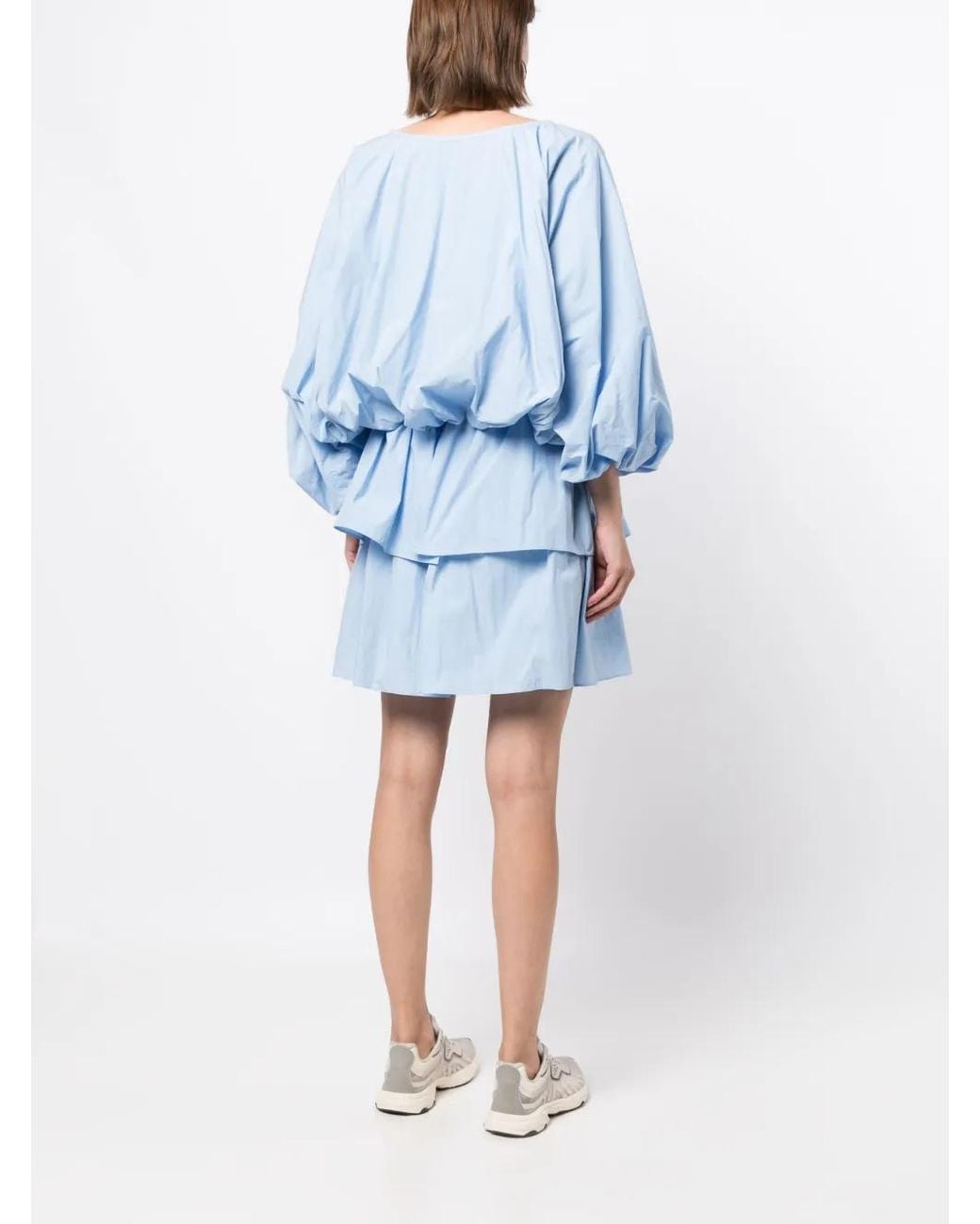 Goen.J Blue Balloon-Sleeves Poplin Dress