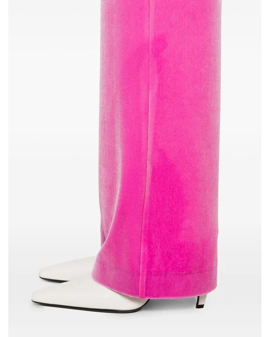 Patrizia Pepe Pink Straight-Leg Velvet Trousers