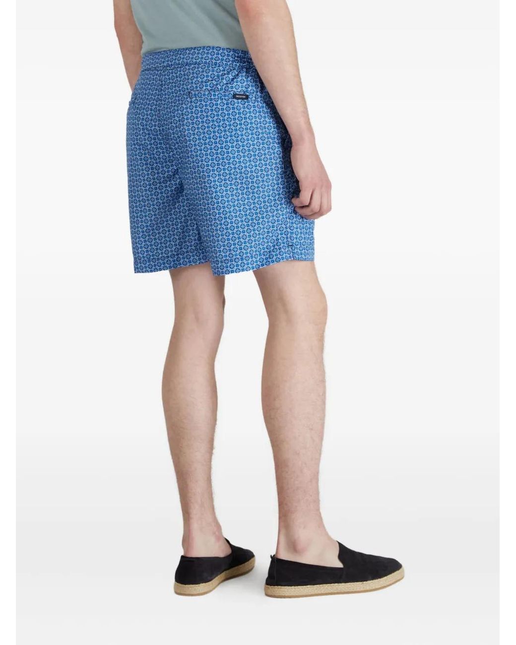 Incotex Blue Geometric-Print Swim Shorts for men
