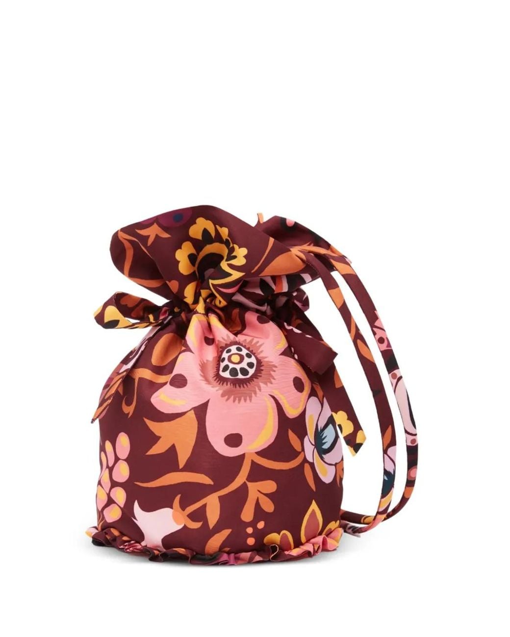 LaDoubleJ Red Ceremony Floral-Print Bucket Bag