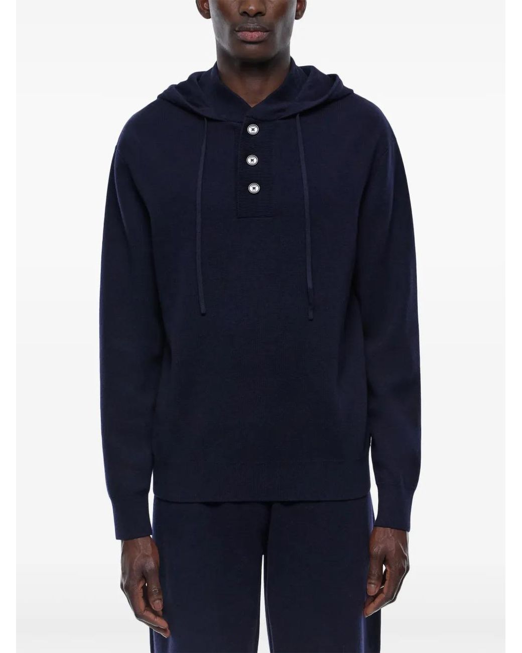 Fursac Blue Buttoned Knitted Hoodie for men