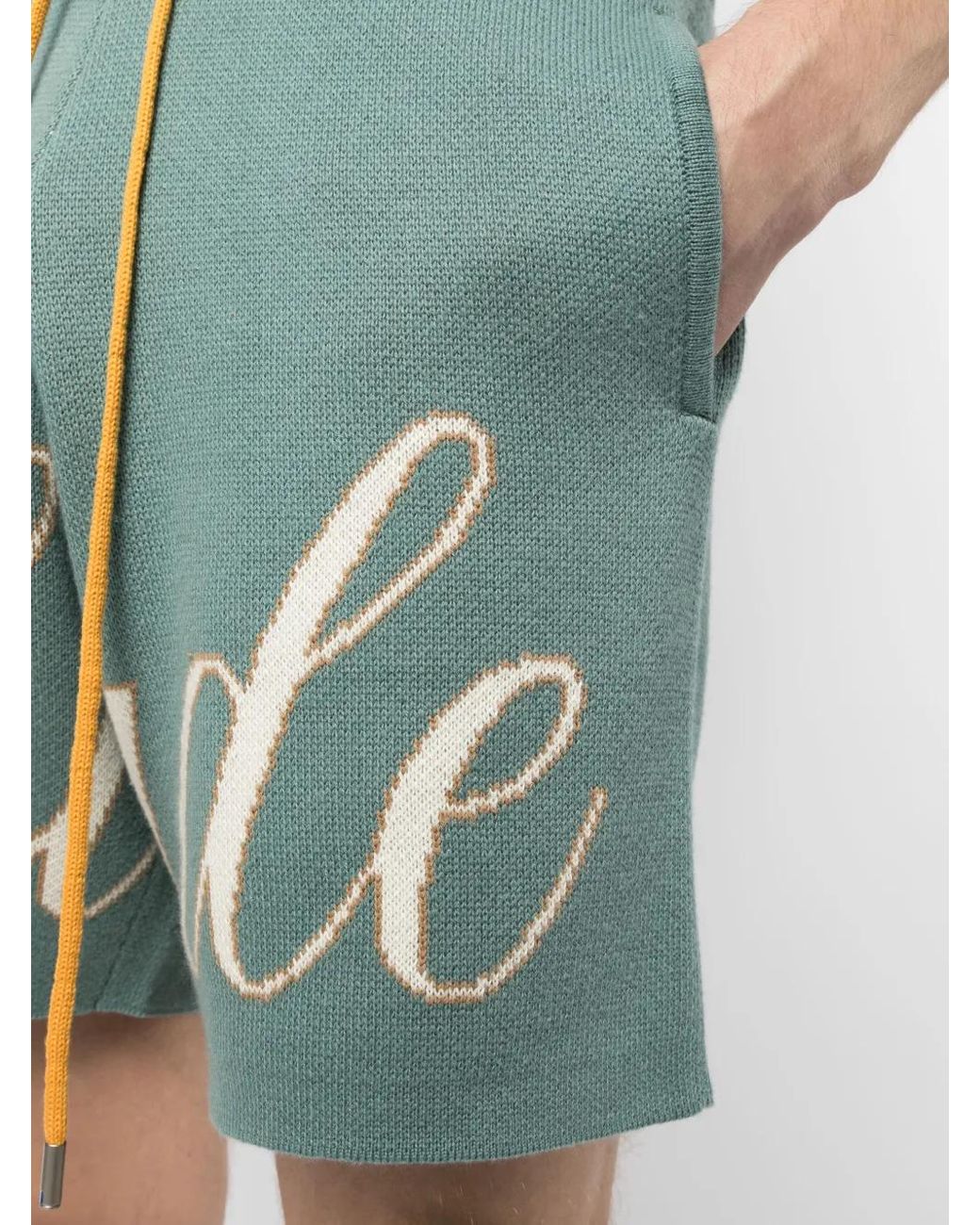 Rhude Blue Intarsia-Logo Knitted Shorts for men