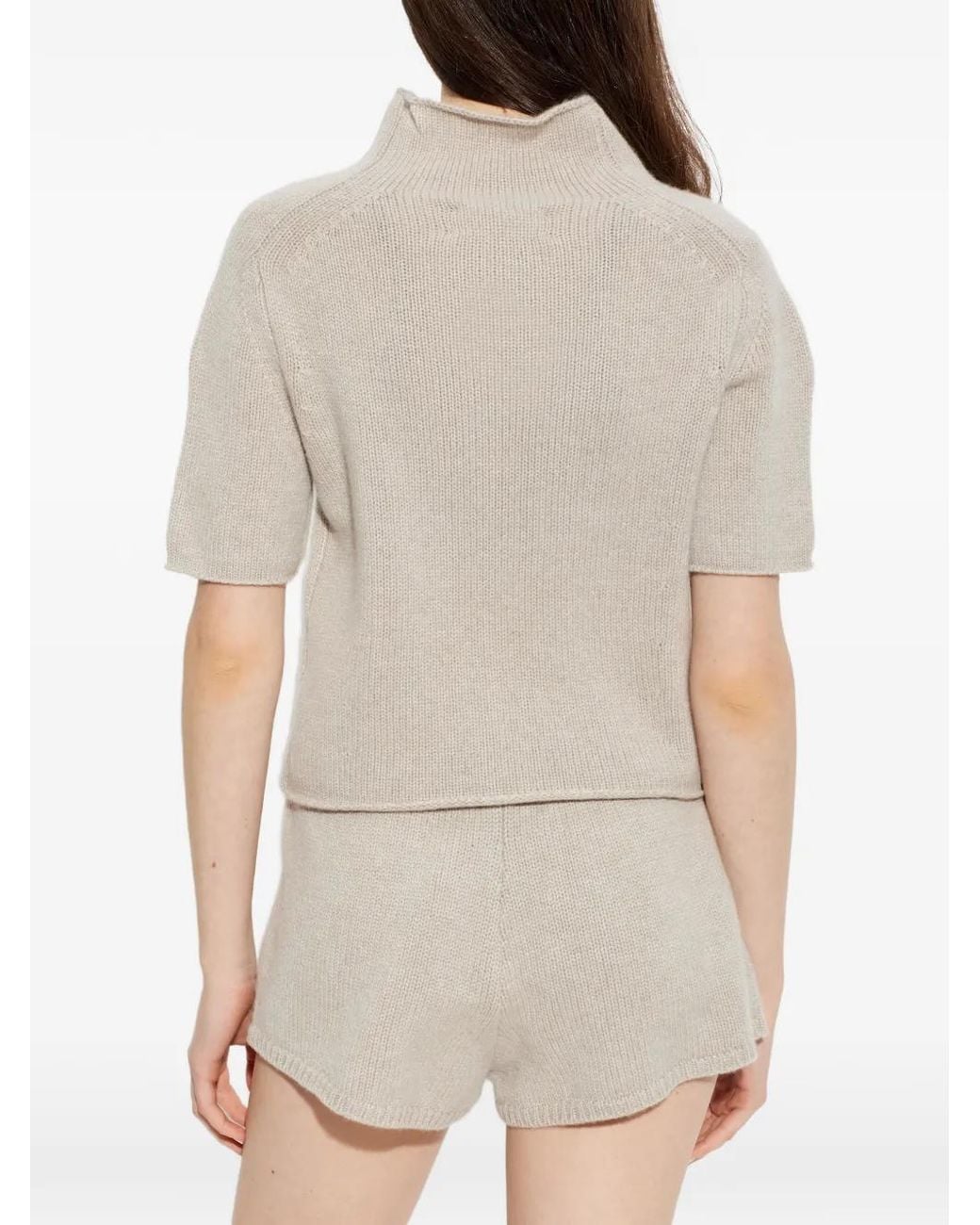 Lisa Yang White Ribbed Short-Sleeve Knitted Top