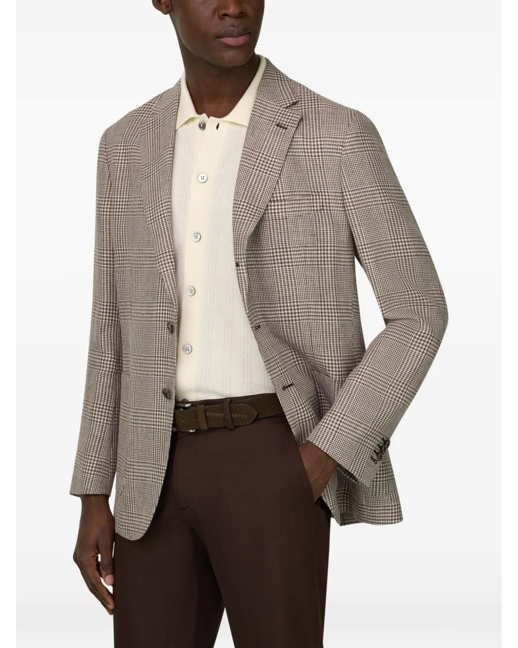 Boggi Gray Prince Of Wales Check Linen And Wool Jacket for men