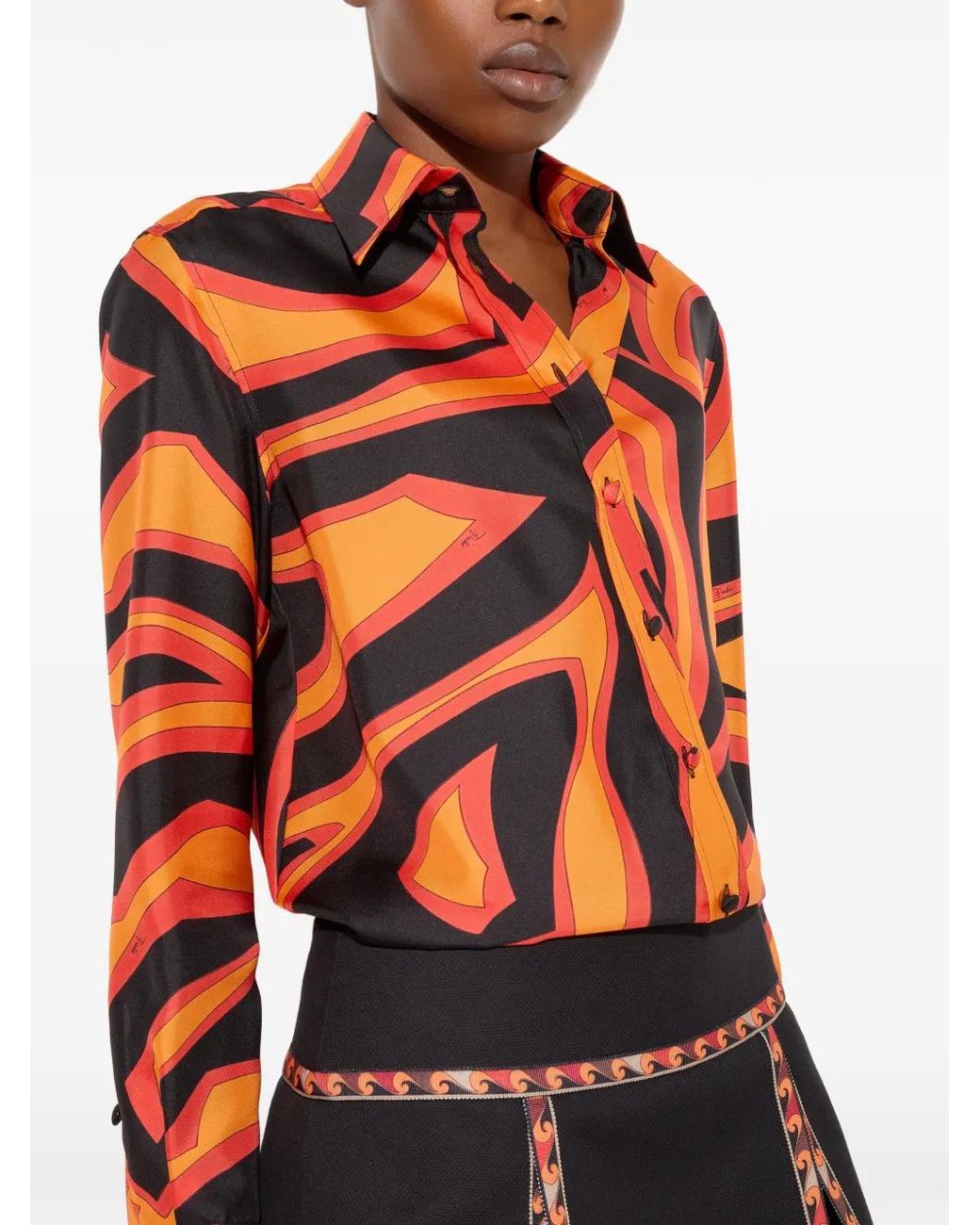 Emilio Pucci Orange Chemise En Soie À Imprimé Labirinto
