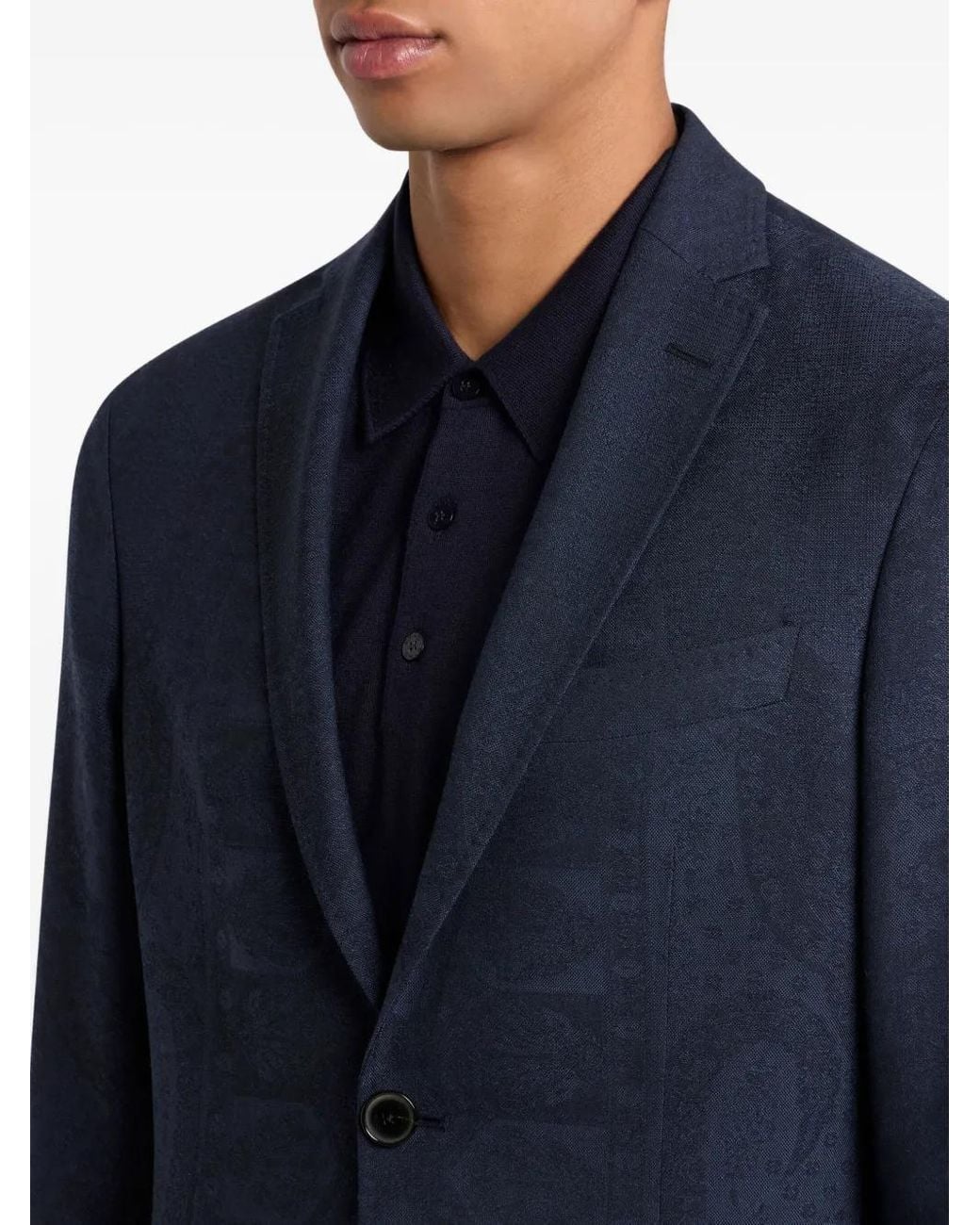 Etro Blue Wool Blazer With Print for men