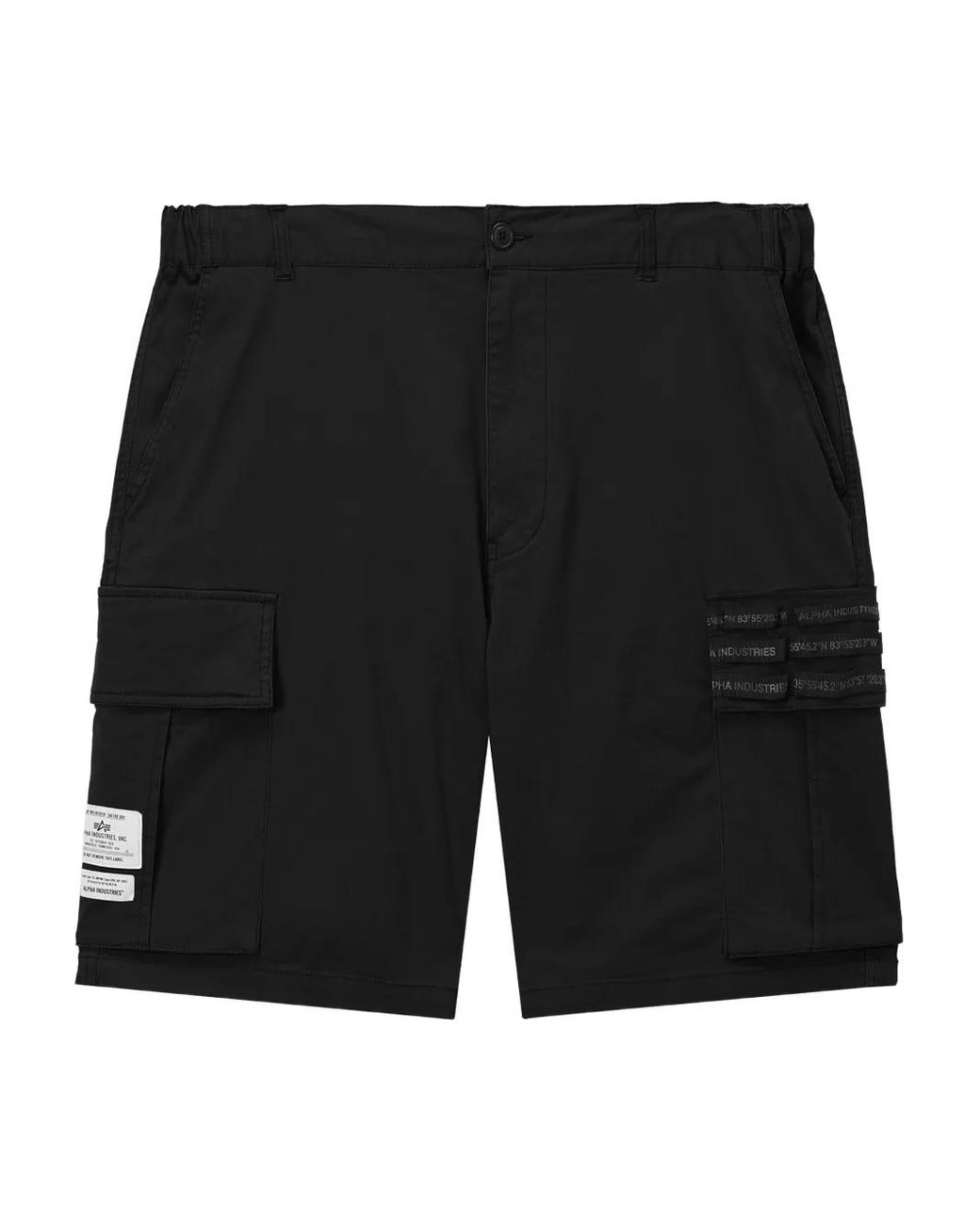 Alpha Industries Black Cargo-Pocket Label-Detail Shorts for men