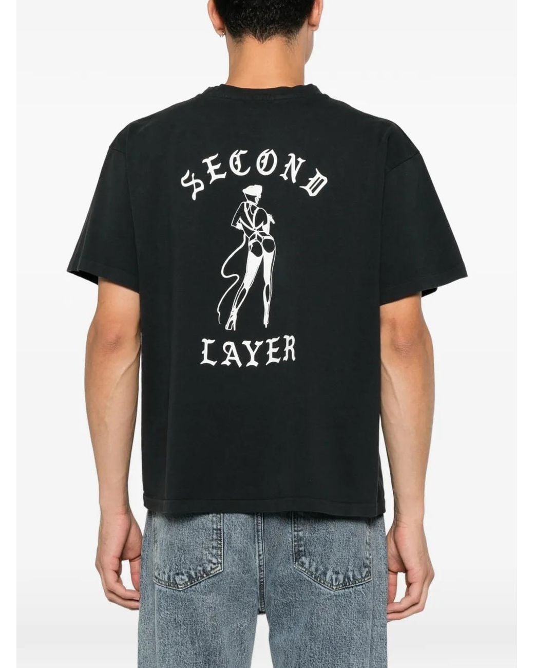 Second/Layer Black T-Shirt À Imprimé Graphique for men