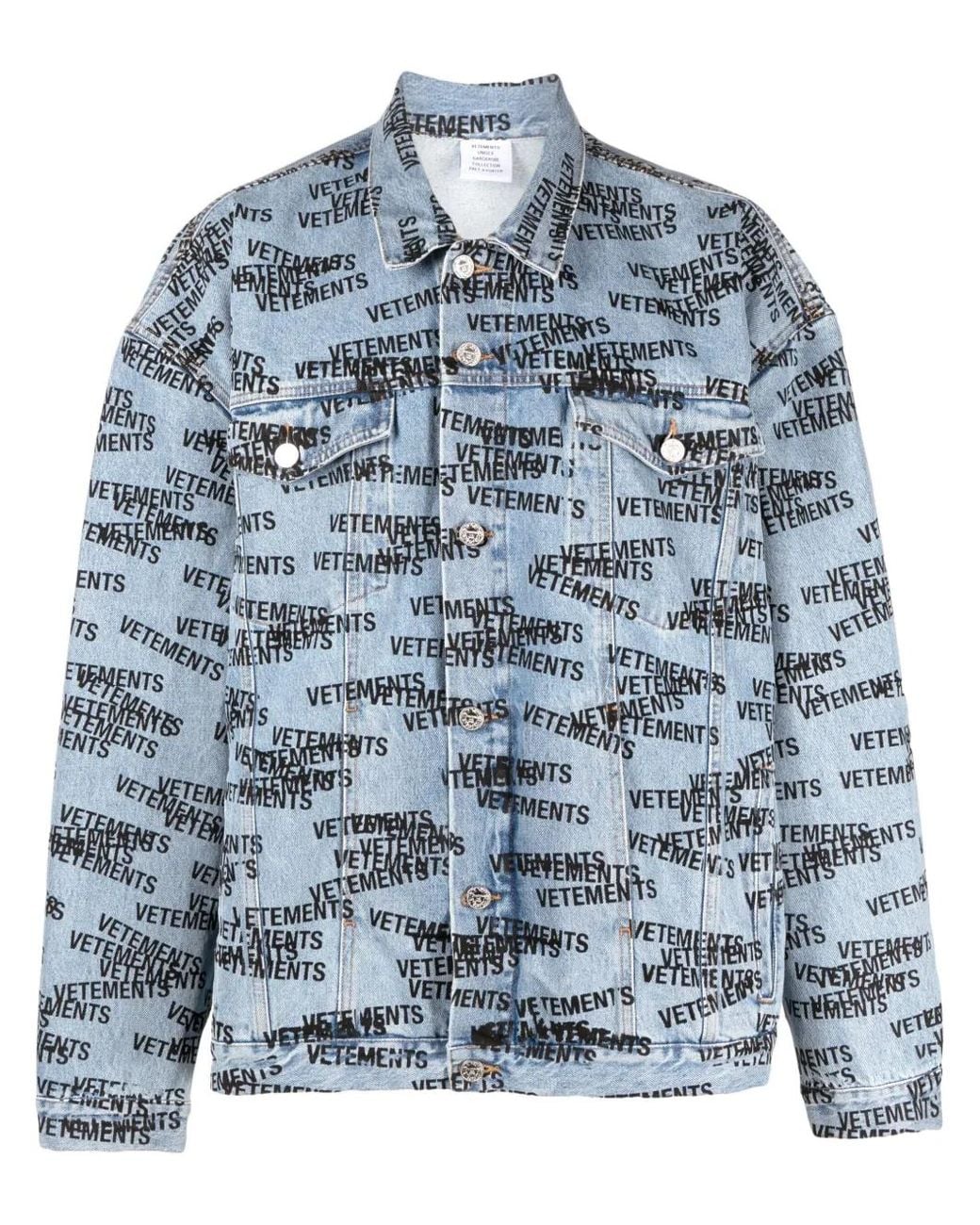Vetements Blue Logo-Print Denim Jacket for men