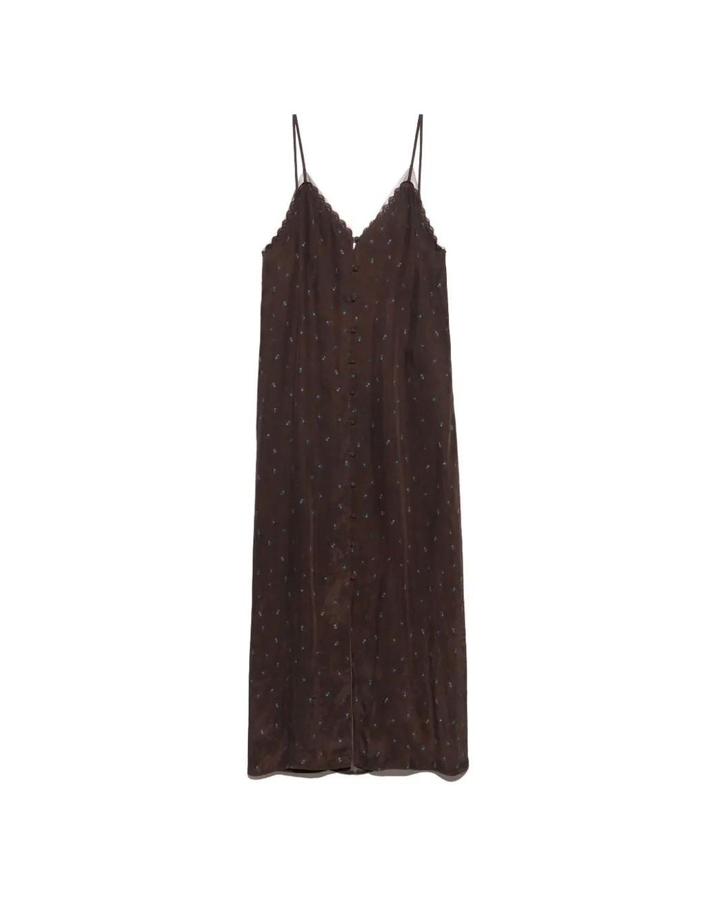 Bimba Y Lola Brown Romantic Sweet Floral Strap Dress With Button-Up Fastening