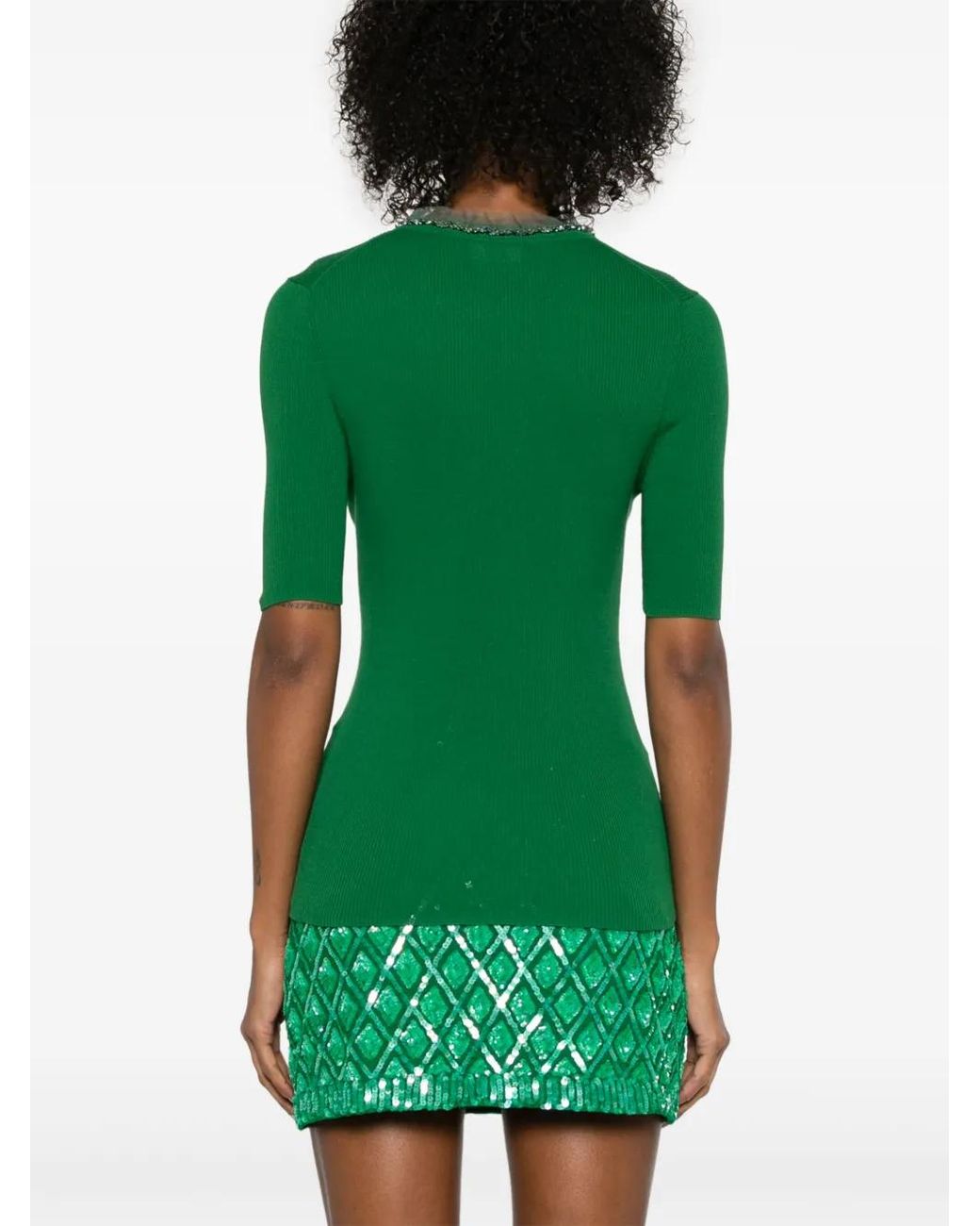 P.A.R.O.S.H. Green Bead-Embellished T-Shirt