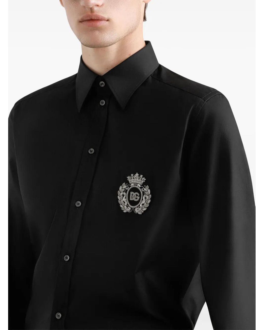 Dolce & Gabbana Black Cotton Shirt With Appliqué for men