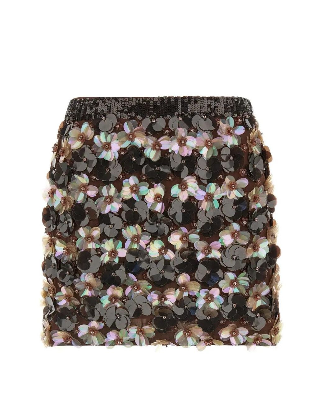 P.A.R.O.S.H. Black Floral-Sequins Skirt