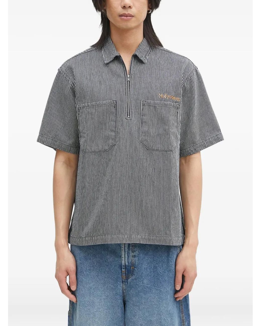 Aries Gray Striped Zip-Neck Polo Shirt for men