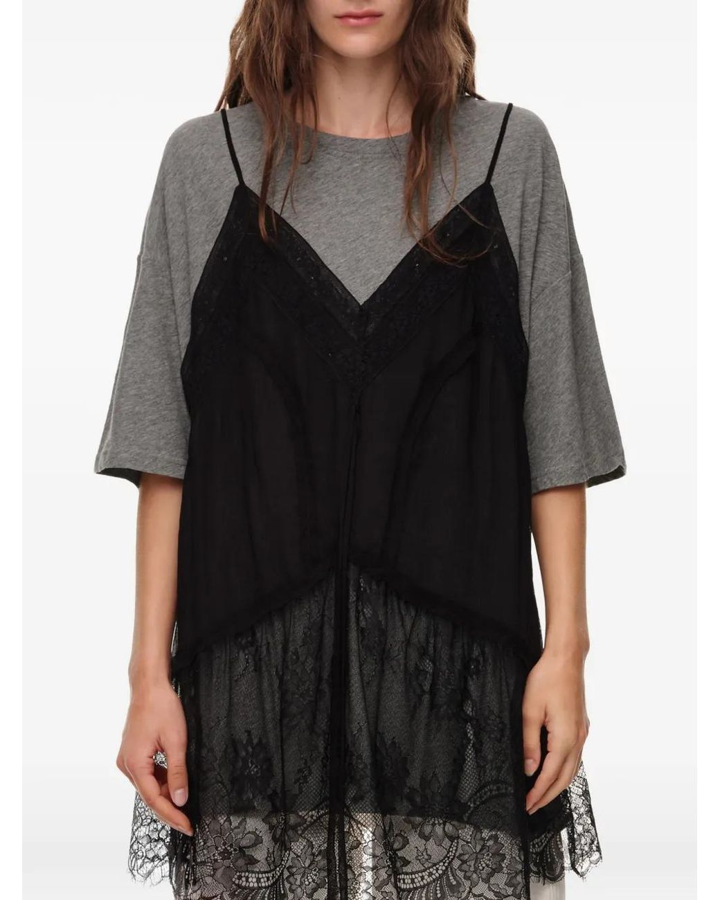 Bimba Y Lola Black Melange Fluid Layer T-Shirt Top