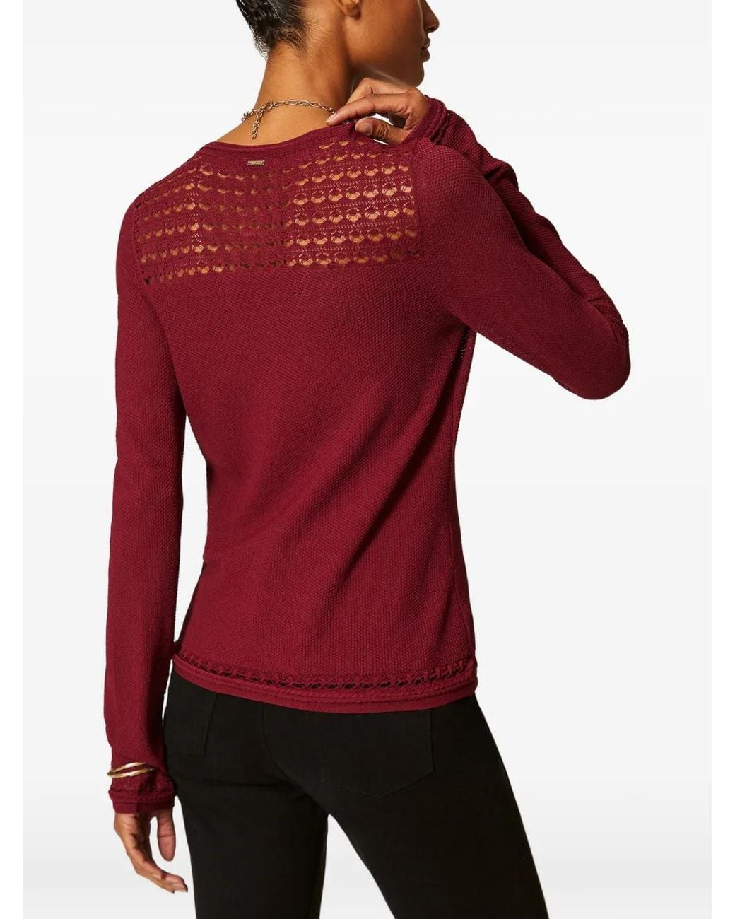 Twinset Red Crew Neck Jumper With Cable Pattern