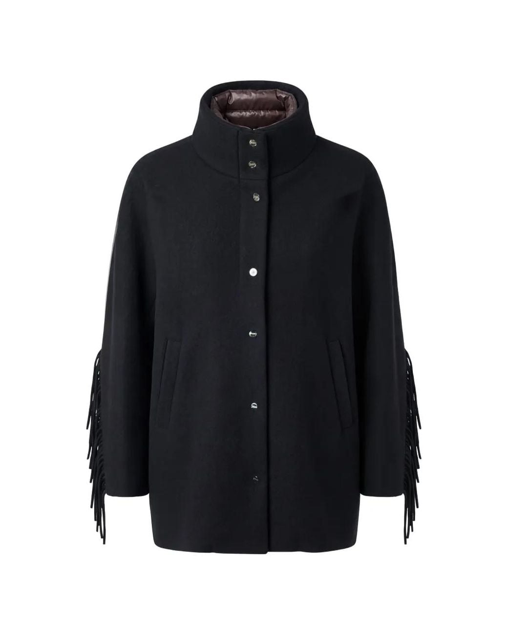Herno Black Fringe-Detail Coat