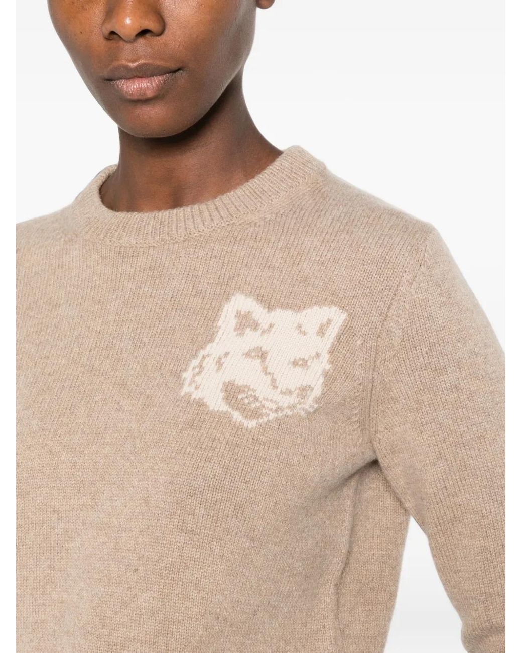Maison Kitsuné Natural Pull Fox Head En Maille Intarsia