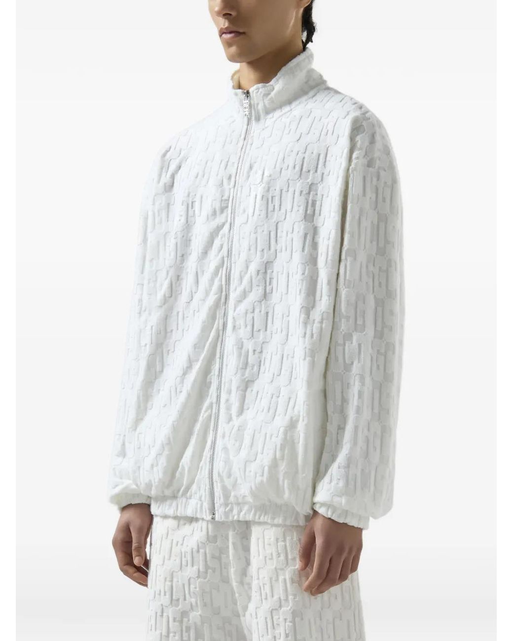 Gcds White Terry Monogram Zip-Up Jacket for men