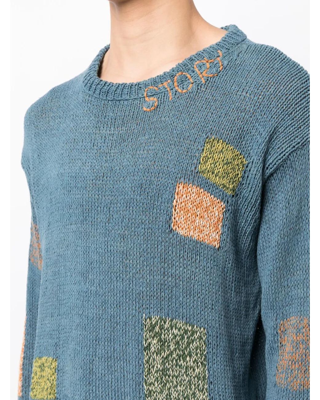 STORY mfg. Blue Spinning Geometric Intarsia-Knit Jumper for men