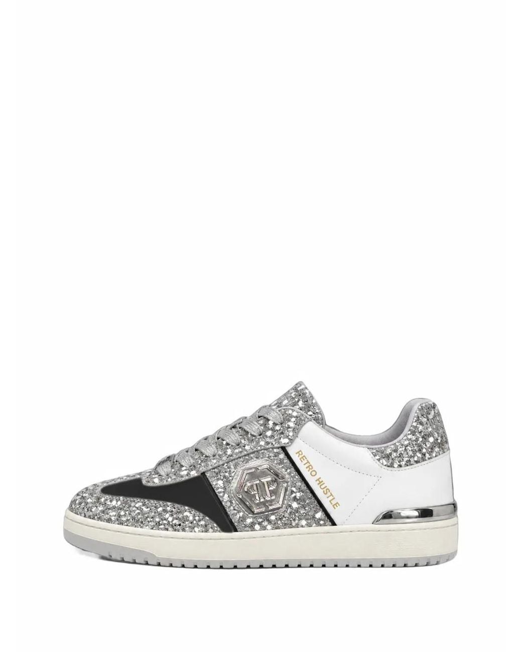 Philipp Plein White Sneakers Retro Hustle Mix Glitter