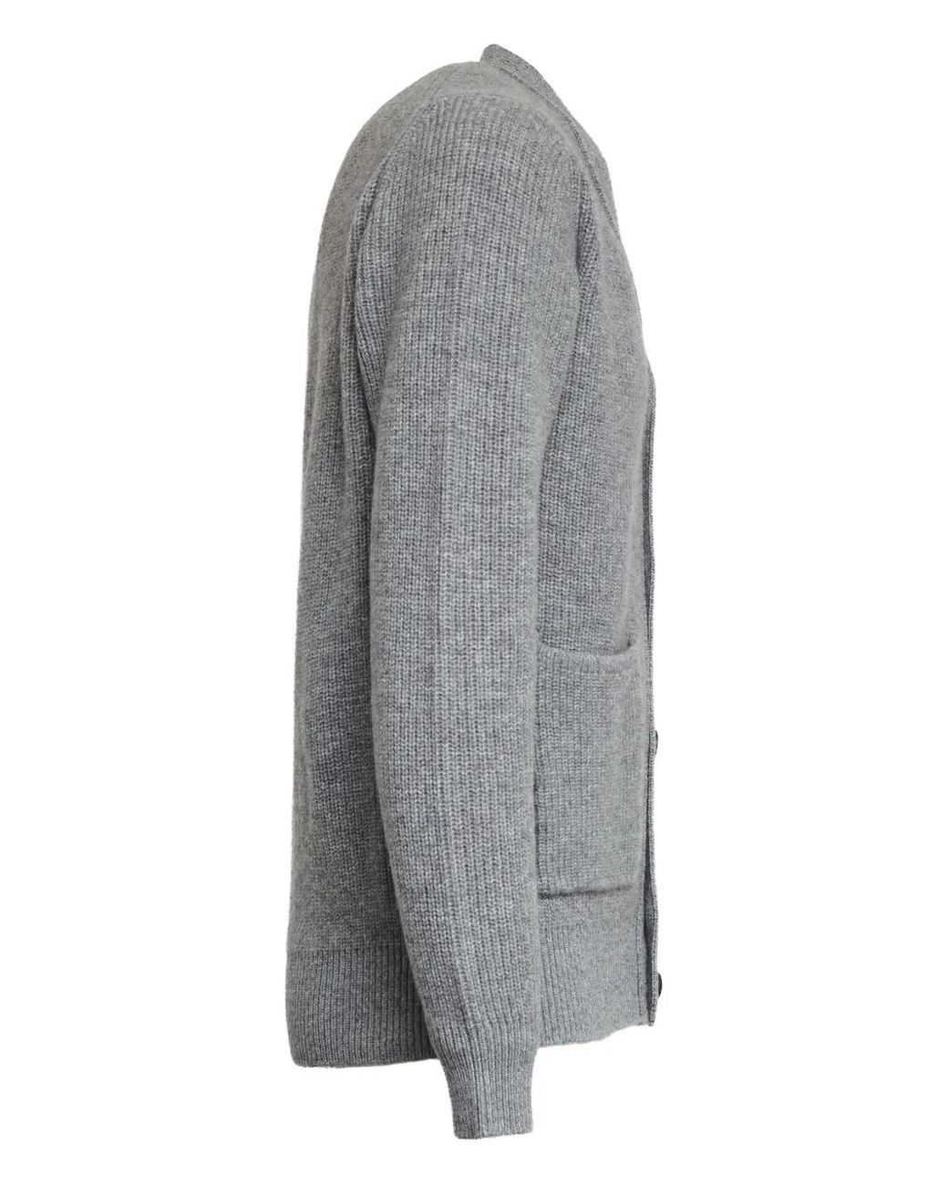 FILIPPO DE LAURENTIIS Gray Front-Pockets Ribbed-Knit Cardigan for men
