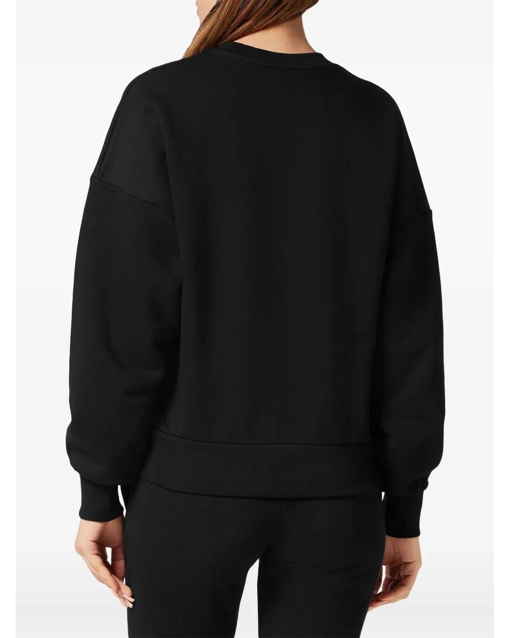 Philipp Plein Black Cropped Round-Neck Sweatshirt
