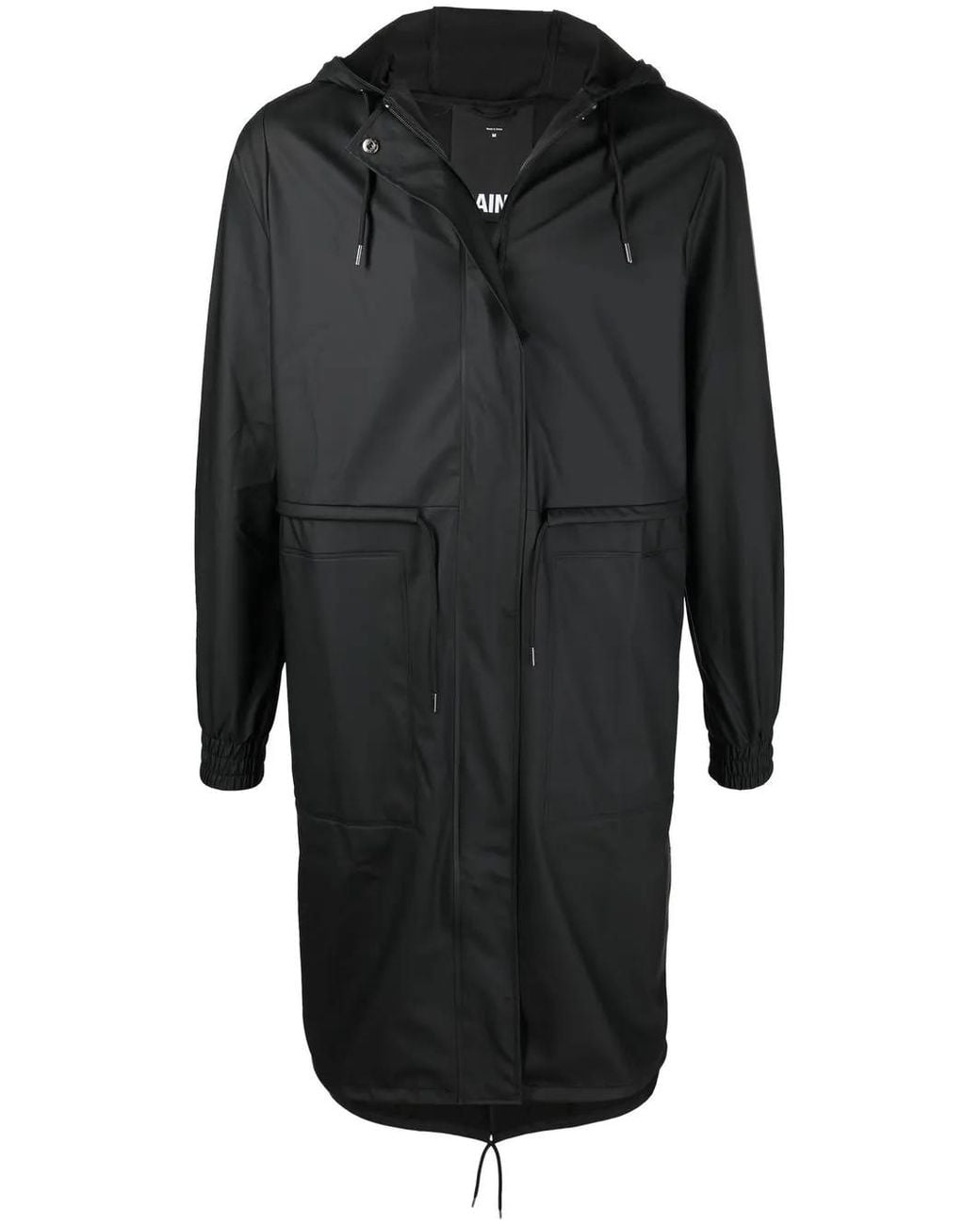 Rains Black Drawstring Hooded Raincoat