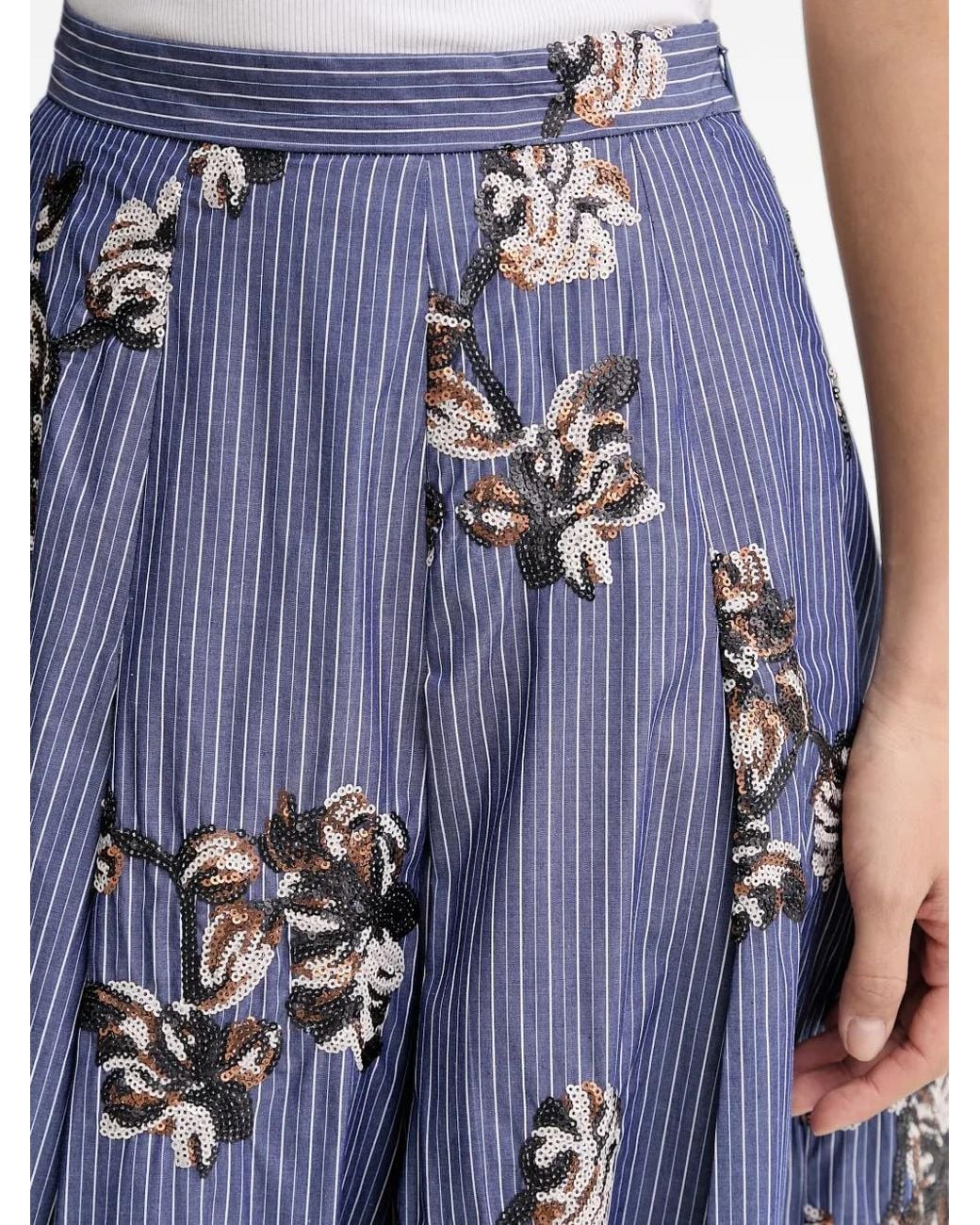 Munthe Blue Nukkia Sequin-Embellished Striped Midi Skirt