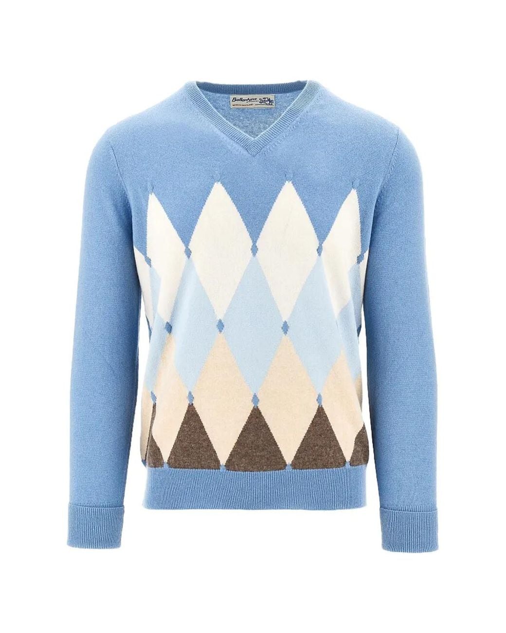 Ballantyne Blue Argyle-Pattern V-Neck Sweater for men