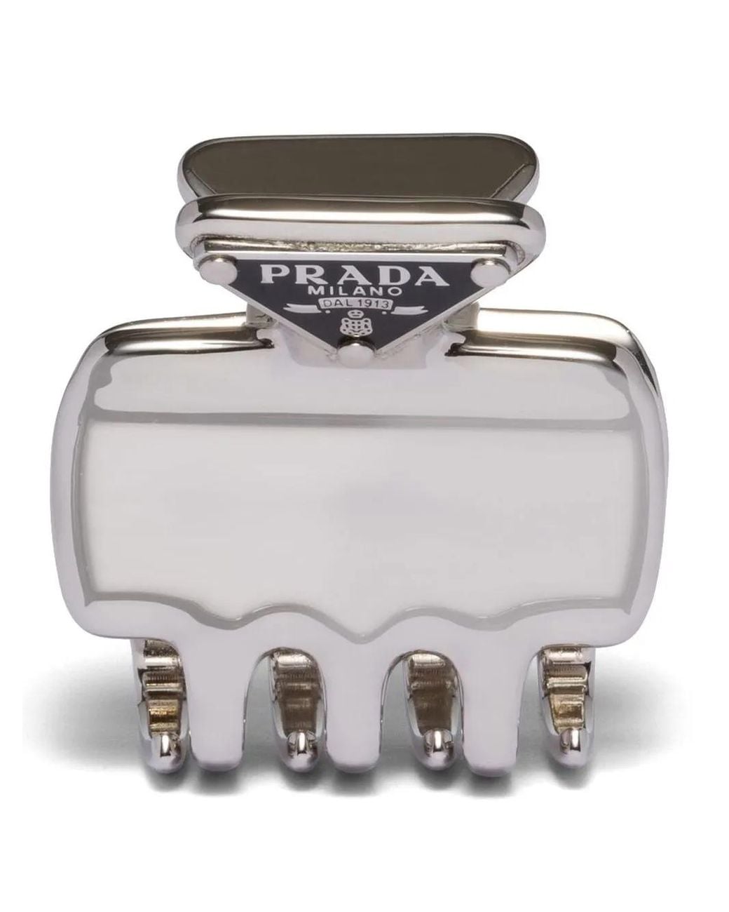 Prada Metallic Hair Clip With Logo Triangle