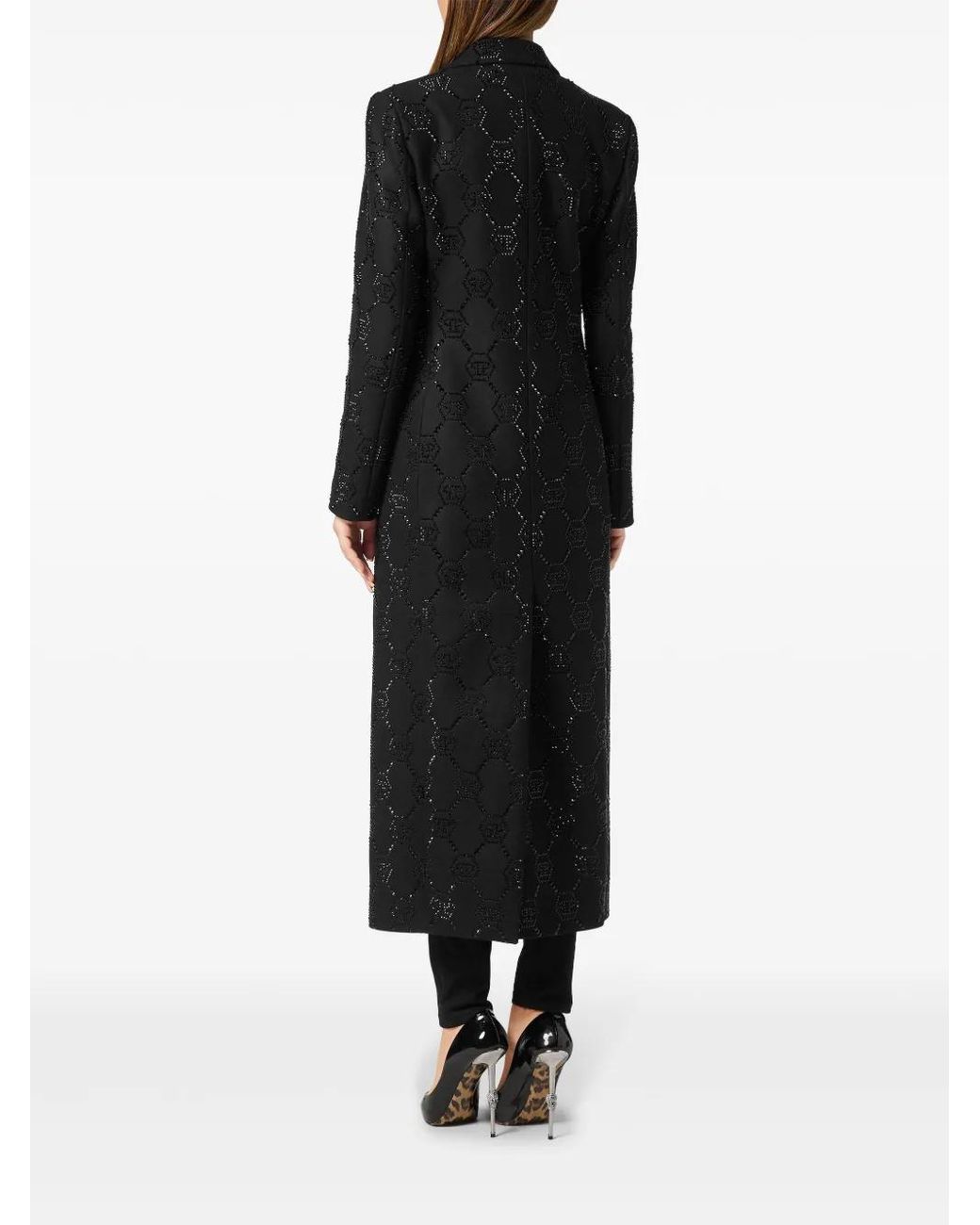 Philipp Plein Black Monogram Crystal Double-Breasted Coat