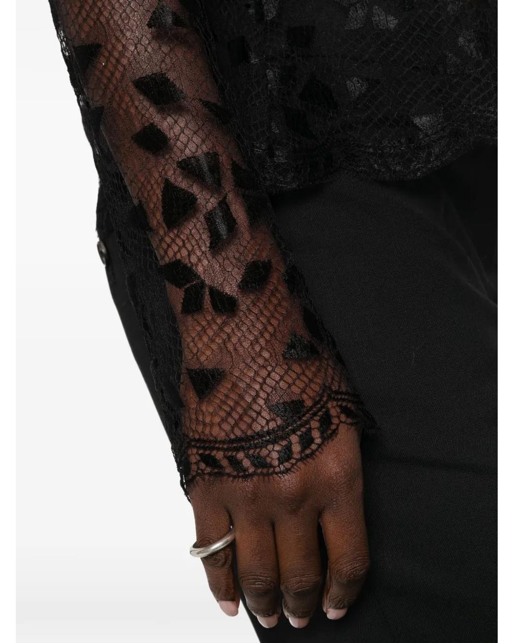 Fendi Black Lace Long-Sleeve Top