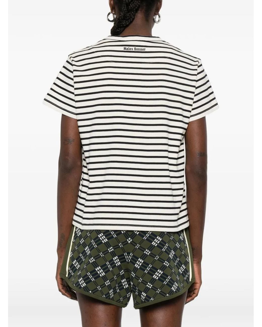 Wales Bonner White Striped-Pattern Graphic-Print T-Shirt
