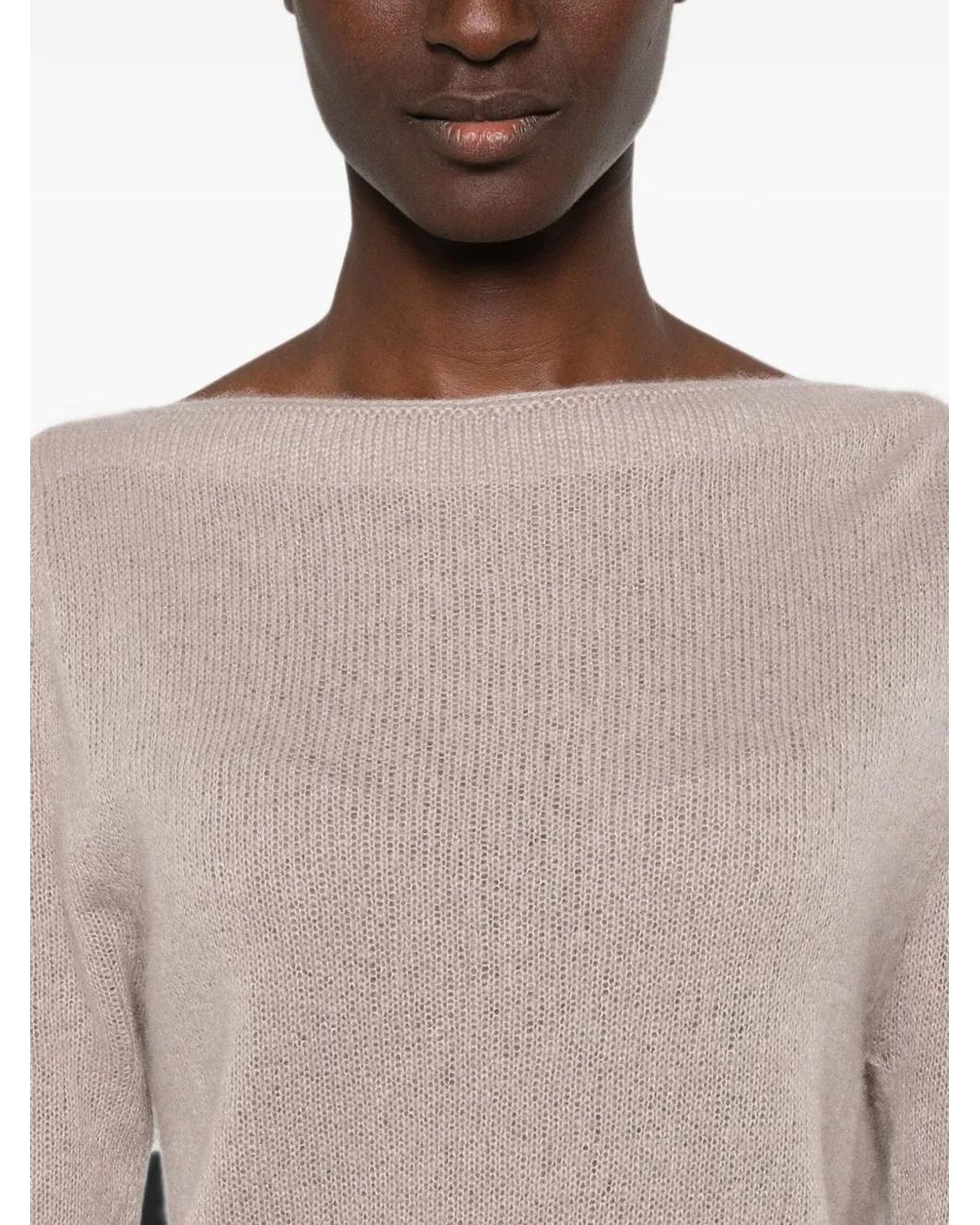 Tom Ford Natural Long-Sleeve Boat-Neck Sweater With Metal Plaque