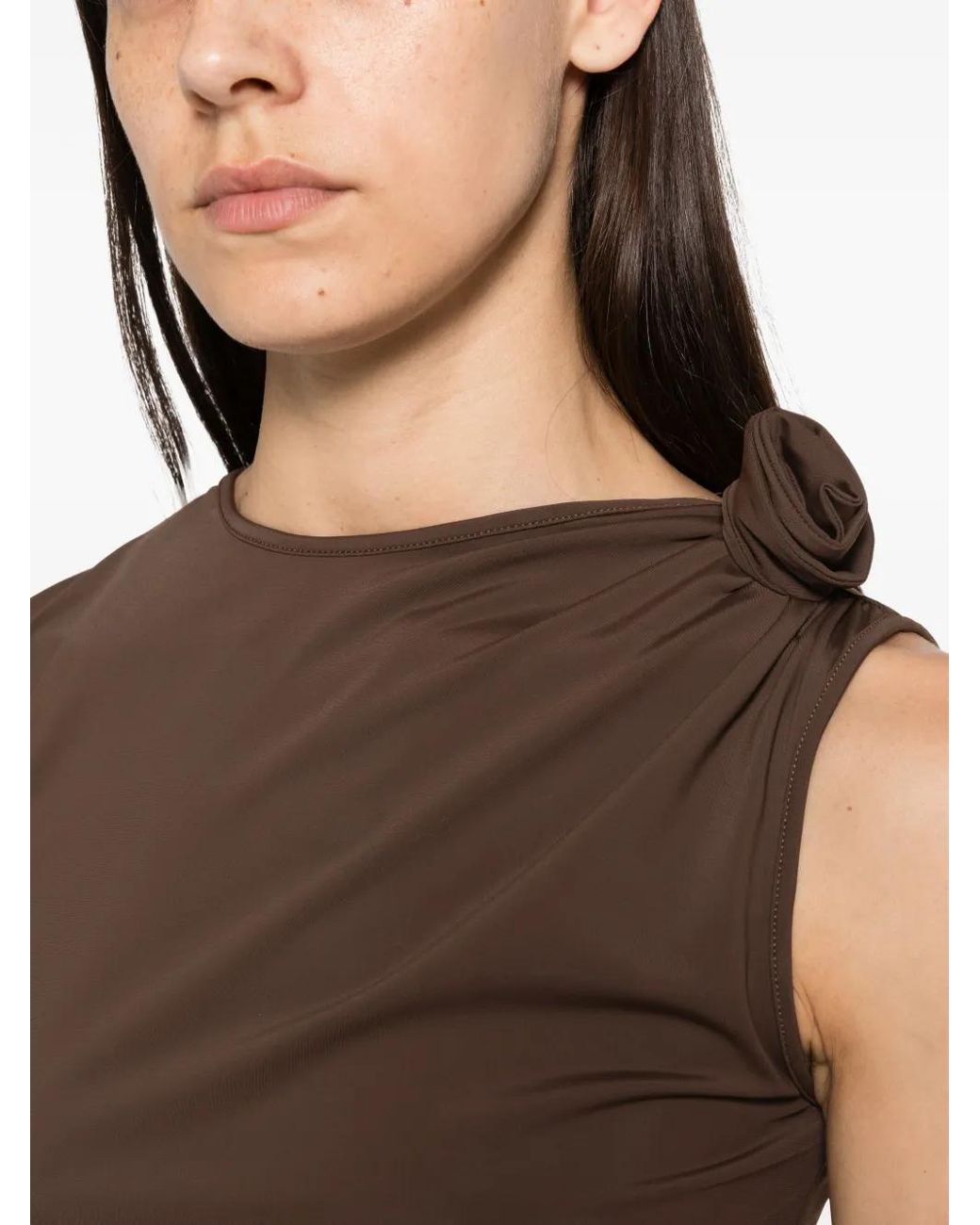 Coperni Brown Robe Mi-Longue Asymétrique À Détail Fleur