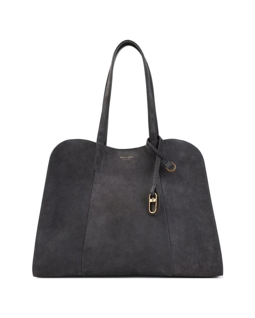 Giorgio Armani Black Suede Logo-Print Tote Bag