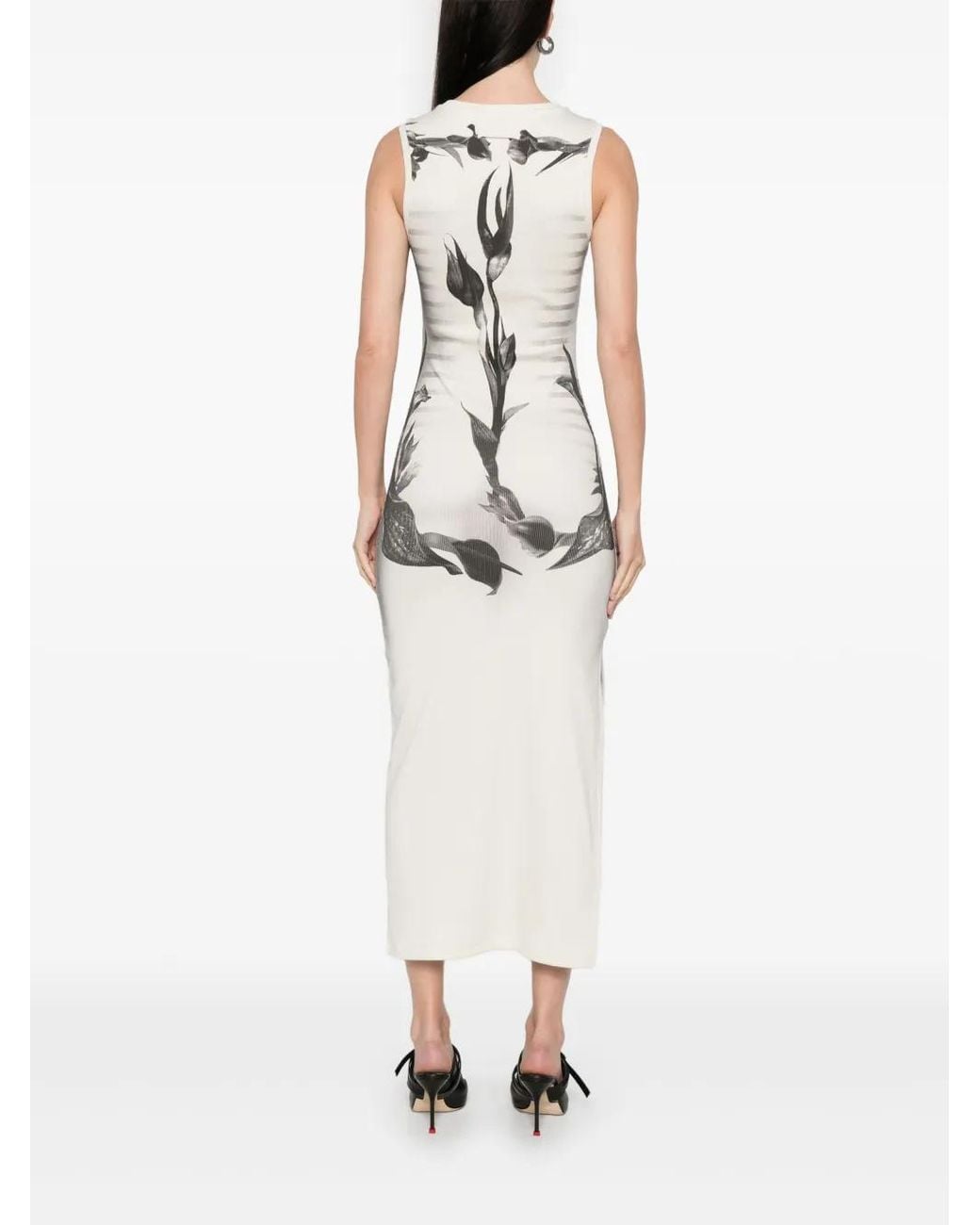 Jean Paul Gaultier White Floral-Print Midi Dress