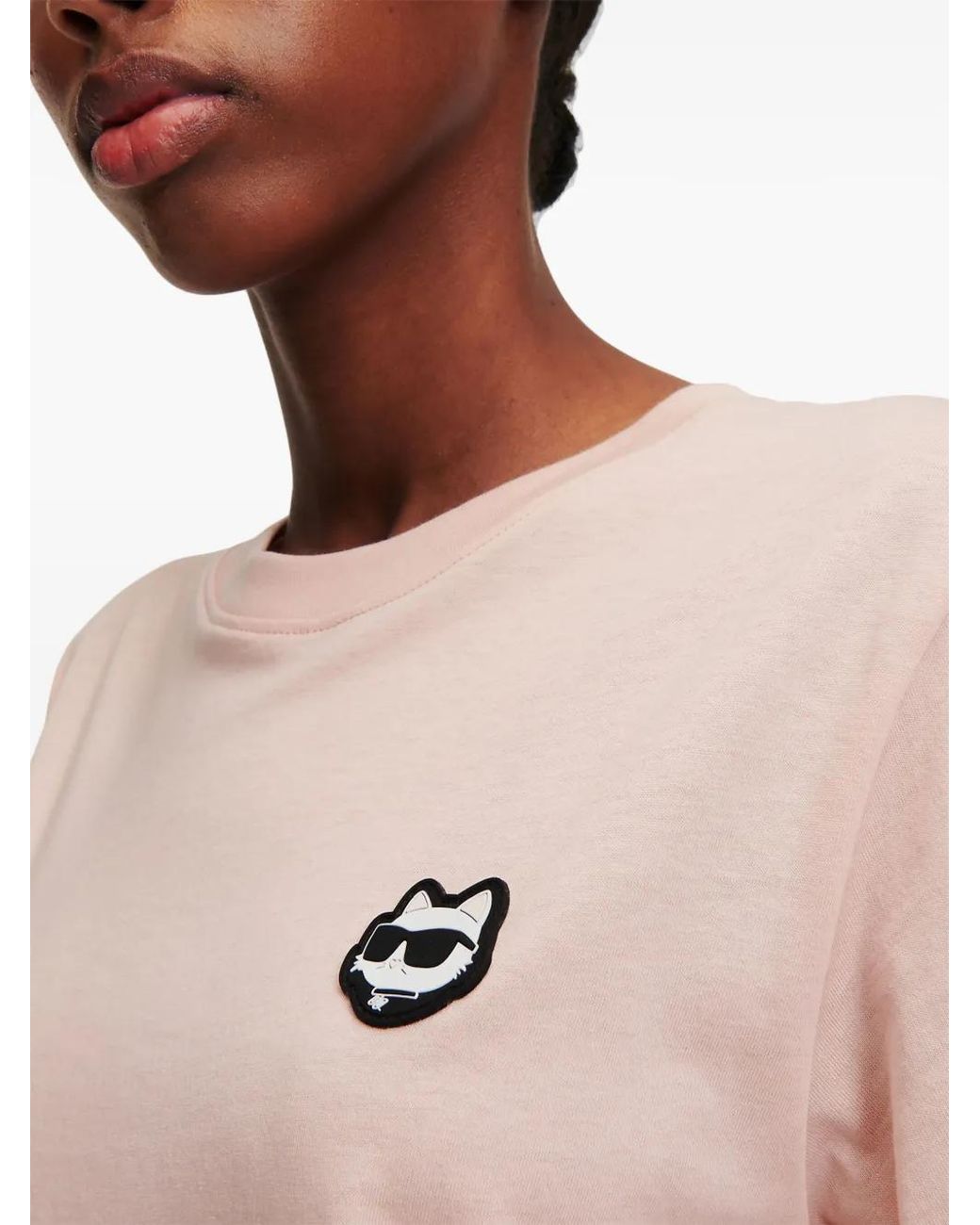 Karl Lagerfeld Pink Ikon Logo-Appliqué T-Shirt