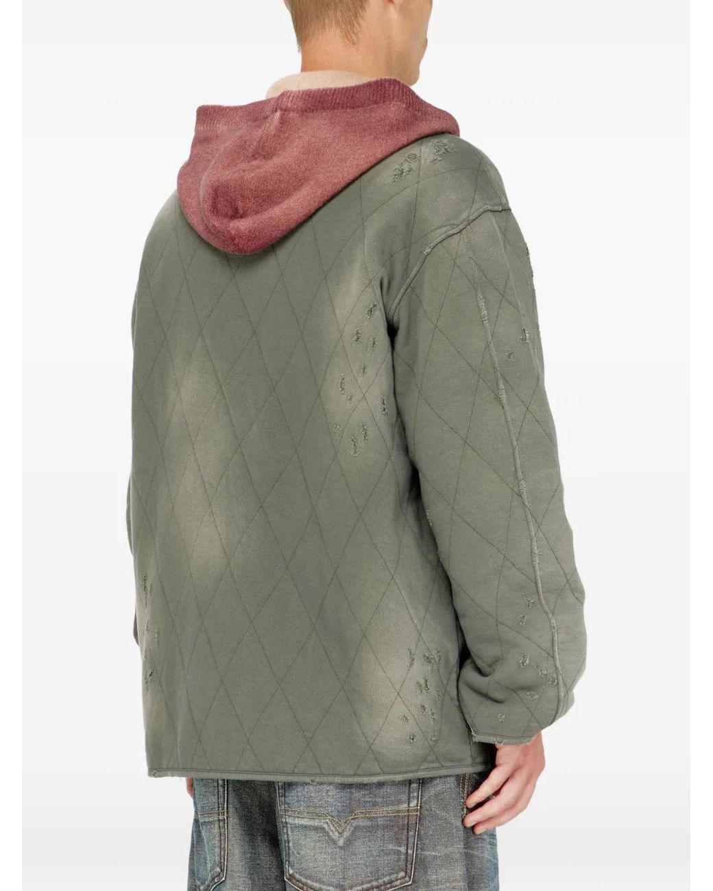 DIESEL Green Distressed Quilted Liner Jacket for men