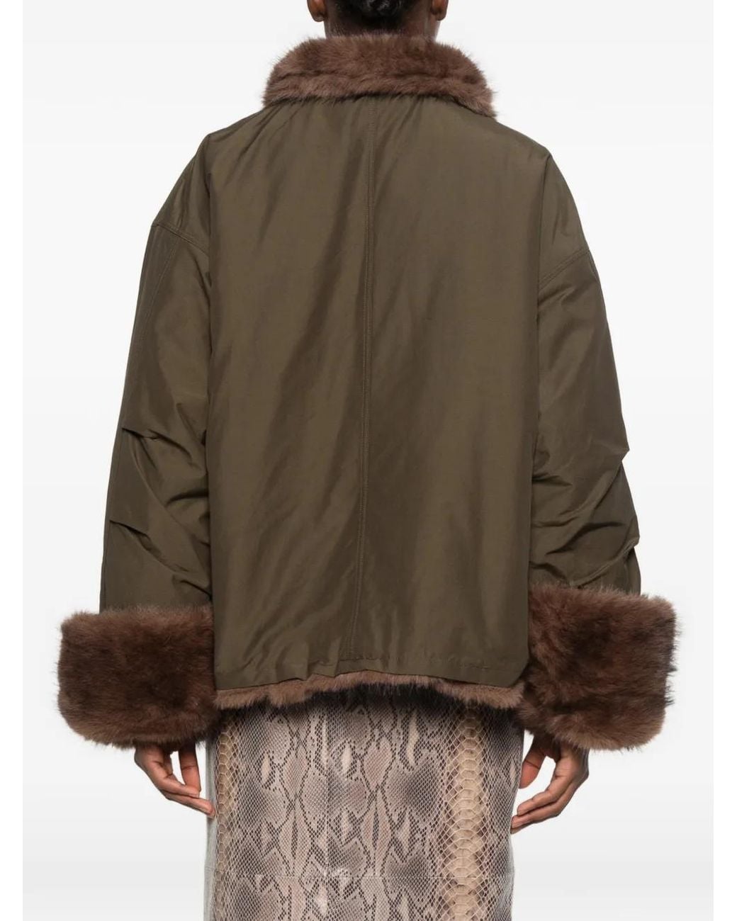 LA PISCINE Brown Faux-Fur Trim Reversible Jacket