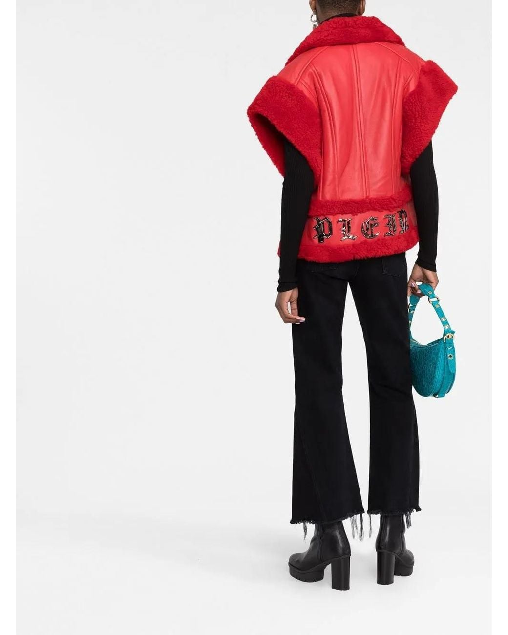 Philipp Plein Red Gothic Plein Buttoned Shearling Vest