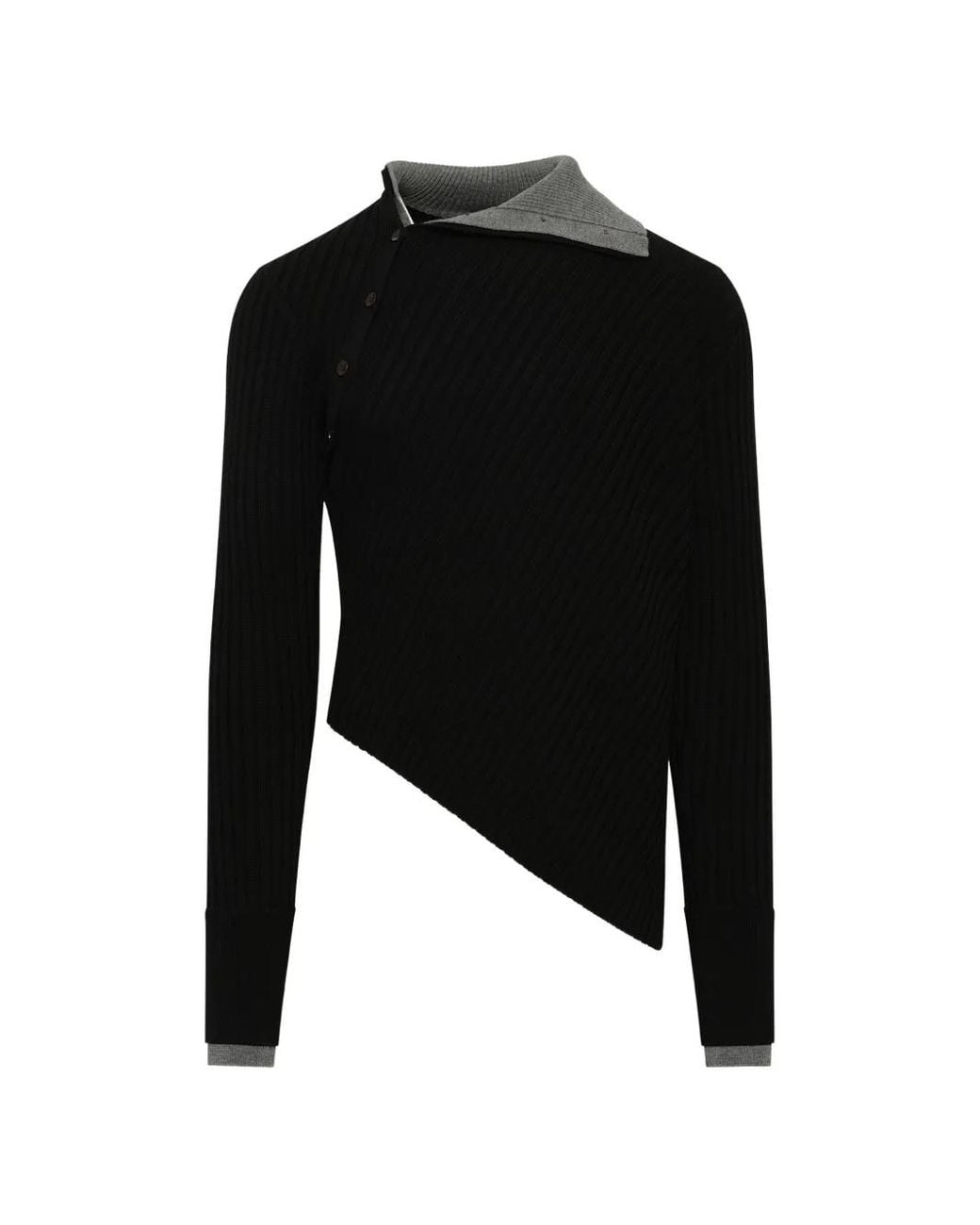 Egonlab Black Asymmetrical Ribbed-Knit Sweater for men